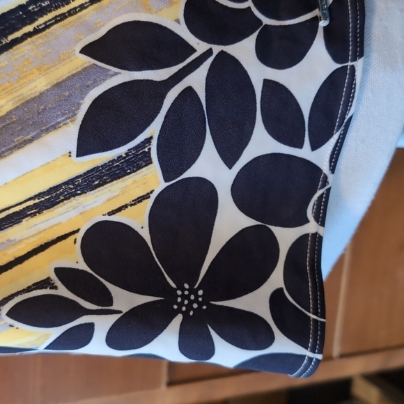 LIZ CLAIBORNE Tankini Grey & Yellow BELTED Stripe Floral Swim Top SZ 10 - Picture 6 of 15
